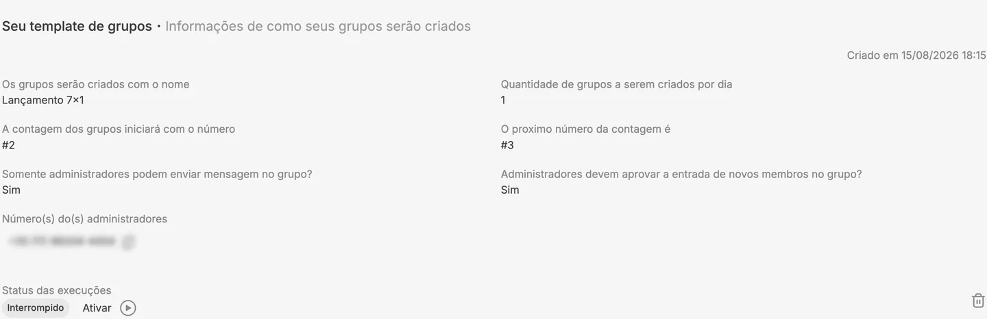Template de criação de grupos, com padrão de nome e numeração